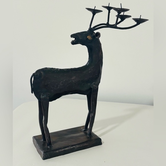 RARE 13” Neiman Marcus Reindeer Metal Work Welded 5 Prong Candle Holder - Picture 1 of 6